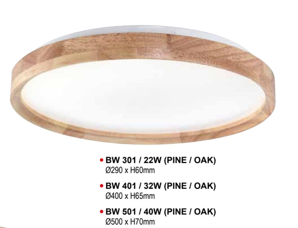 PINEWOOD FRAME TRI COLOUR LED CEILING MOUNTED LAMP